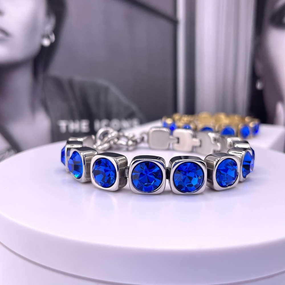 Sapphire Blue Crystal Tennis Bracelet, Crystal Sterling Silver Plated